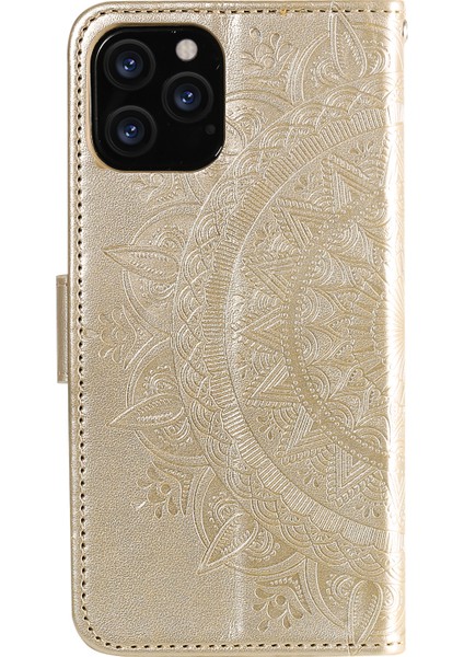 Baskılı Mandala Çiçek Cüzdan Deri Deri Flip Kapak Iphone 12 Pro Maks 6.7 Inç - Altın (Yurt Dışından) fırsatları