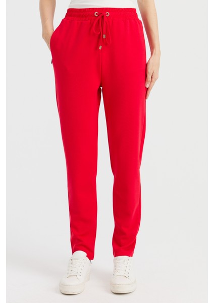 Kadın Beli Bağcıklı Cepli Eşofman Pantolon Kırmızı