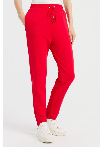 Kadın Beli Bağcıklı Cepli Eşofman Pantolon Kırmızı
