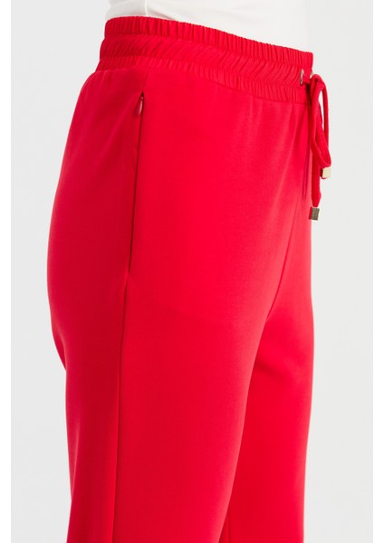 Kadın Beli Bağcıklı Cepli Eşofman Pantolon Kırmızı