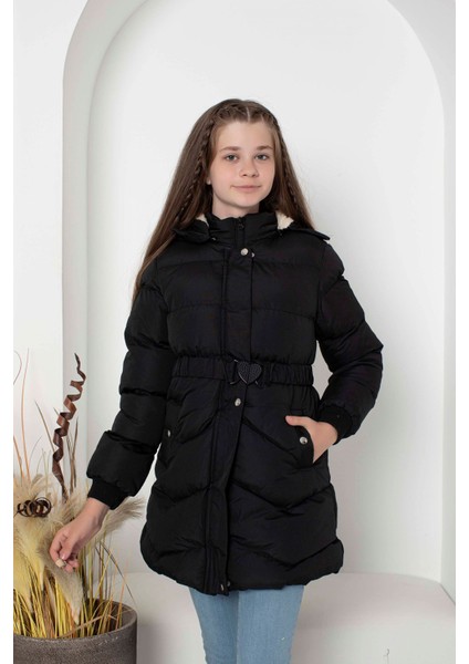 Kapşonlu Içi Yünlü Kız Çocuk Mont