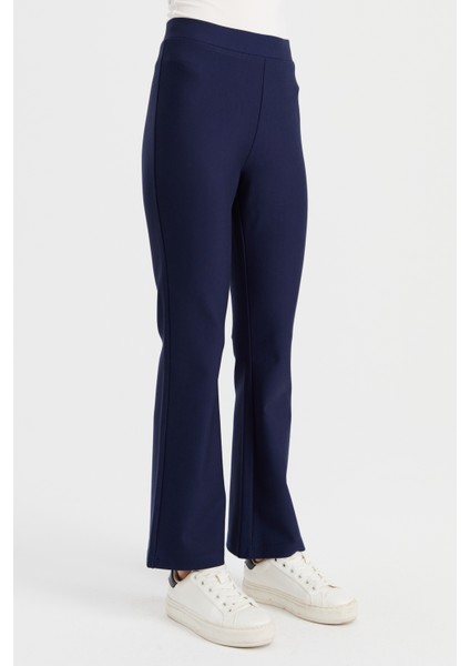 Kadın Beli Lastikli Ispanyol Paça Tayt Pantolon Lacivert
