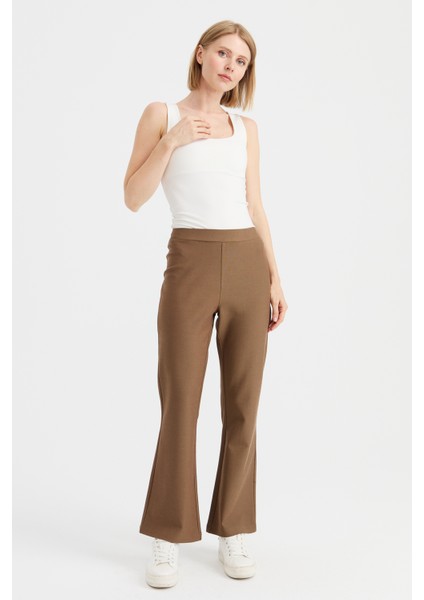 Kadın Beli Lastikli Ispanyol Paça Tayt Pantolon Camel