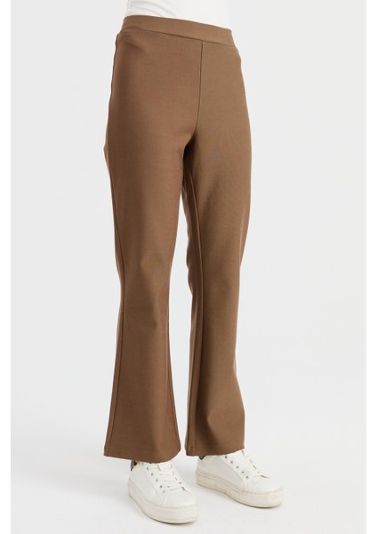 Kadın Beli Lastikli Ispanyol Paça Tayt Pantolon Camel
