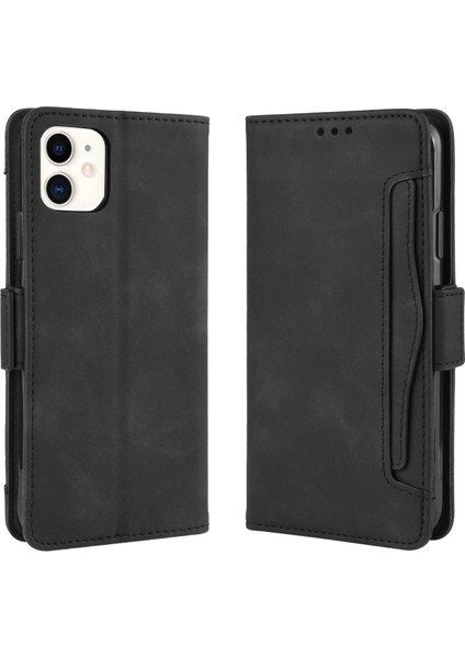 Iphone 12 Pro - Siyah Için Çoklu Kart Yuvası Cep Telefonu Kapağı ile Pu Deri (Yurt Dışından)