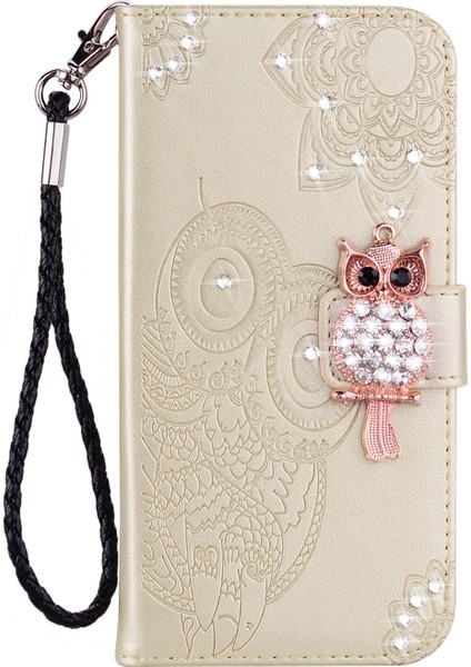 Baykuş Izi Rhinestone Dekor Deri Telefon Kapağı Iphone 12 Pro/iphone 12 - Altın (Yurt Dışından) fırsatları