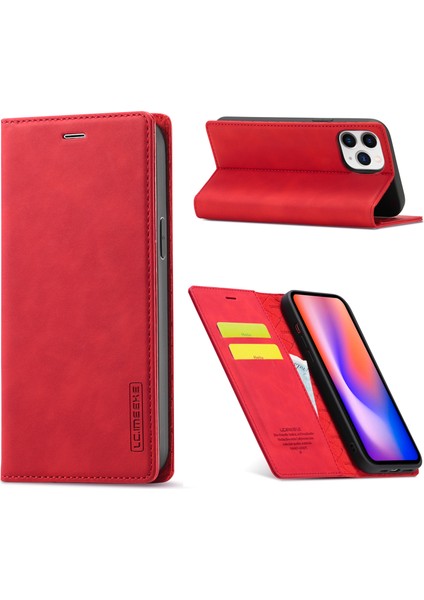 Iphone 12/12 Pro Için Güçlü Manyetik Deri Telefon Kılıfı - Kırmızı (Yurt Dışından)