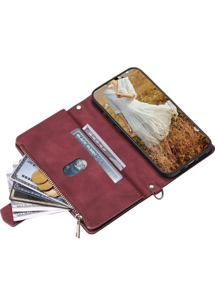 Iphone 12/12 Pro Telefon Kılıfı Rhombus Doku Doku Pu Deri Stand Cüzdan Case-Wine Kırmızı (Yurt Dışından)