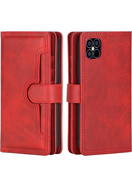 Iphone 12/12 Pro Telefon Kılıfı Anti -Çizgi Anti Şok Geçirmez Çoklu Kart Yuvaları Bölünmüş Deri Telefon Kapağı Telefon Çantası Kılıfı -Red (Yurt Dışından) fırsatları