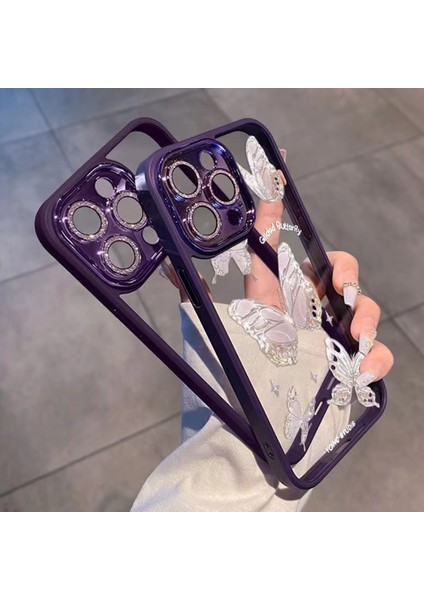 Iphone 12 Pro Max Telefon Kılıfı Platin Kelebek Cam+Tpu Telefon Kılıfı Işıltılı Toz Dekor Kabuğu Telefon Kapak Pembe (Yurt Dışından) fiyatları