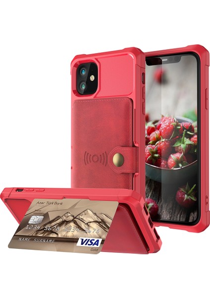 Iphone 12 Pro/12 Için Cüzdan Kickstand Yerleşik Manyetik Tabaka Kapağı ile Deri Kaplı Tpu - Kırmızı (Yurt Dışından)