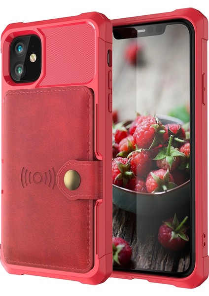 Iphone 12 Pro/12 Için Cüzdan Kickstand Yerleşik Manyetik Tabaka Kapağı ile Deri Kaplı Tpu - Kırmızı (Yurt Dışından)
