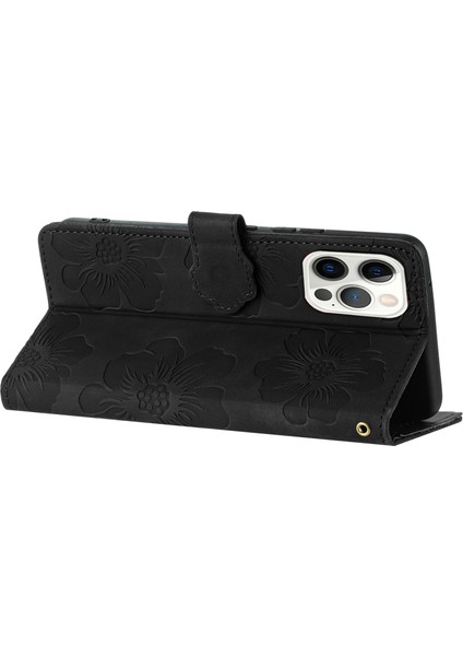 Iphone 12 Pro Max Için Max 6.7 Inçlik Çiçekler Telefe Telefon Kılıfı Pu Deri Cüzdan Kapağı Stand-Black (Yurt Dışından) fırsatları