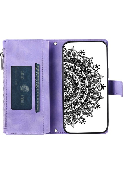 Iphone 12 Pro Telefon Kılıfı Için Çizgi Anti-Çizgi Açıkper Cep Celat Kapak Stand Mandala Çiçeği Baskılı Pu Deri Telefon Kılıfı Çoklu Kart Yuvası ve Kayış Doğru (Yurt Dışından) fırsatları