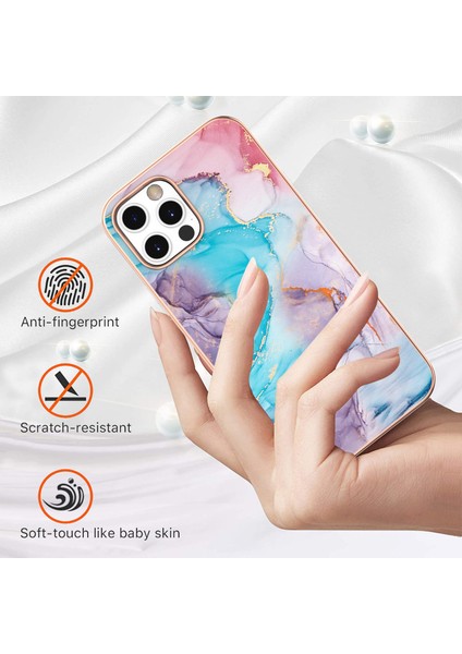 Iphone 12 Pro Max Telefon Kılıfı Için Elektrokaplatma Imd Slim Shockproof Tpu Yumuşak Kauçuk Kapak Milky Yol Mermer Mavi (Yurt Dışından)
