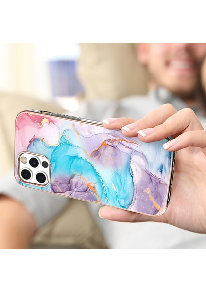Iphone 12 Pro Max Telefon Kılıfı Için Elektrokaplatma Imd Slim Shockproof Tpu Yumuşak Kauçuk Kapak Milky Yol Mermer Mavi (Yurt Dışından)