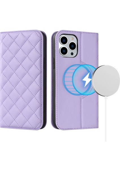 Iphone 12/12 Pro Telefon Kılıfı Manyetik Telefon Kılıfı Pu Deri Kart Tutucu Stand Kapağı Magsafe-Purple ile Uyumlu (Yurt Dışından)