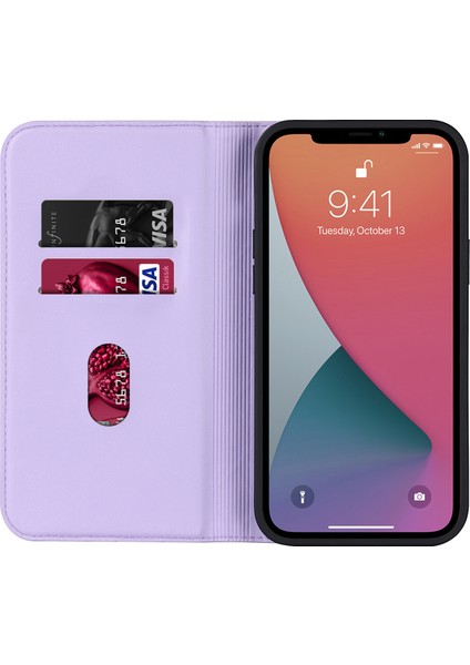Iphone 12/12 Pro Telefon Kılıfı Manyetik Telefon Kılıfı Pu Deri Kart Tutucu Stand Kapağı Magsafe-Purple ile Uyumlu (Yurt Dışından)