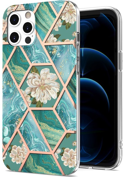 Iphone 12/12 Pro Telefon Kılıfı Için 2.0mm Imd Iml Elektrokaplatma Mermer Tpu Çiçek Deseni -Yeşil Mermer/çiçek (Yurt Dışından)