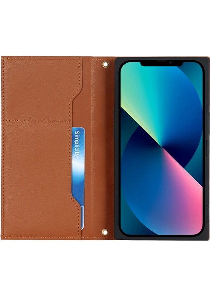 Iphone 12 Pro Max Rhombus Fermuar Cep Telefon Kılıfı Pu Deri Cüzdan Stand Kapağı Omuz Kayışı Kahverengi (Yurt Dışından)