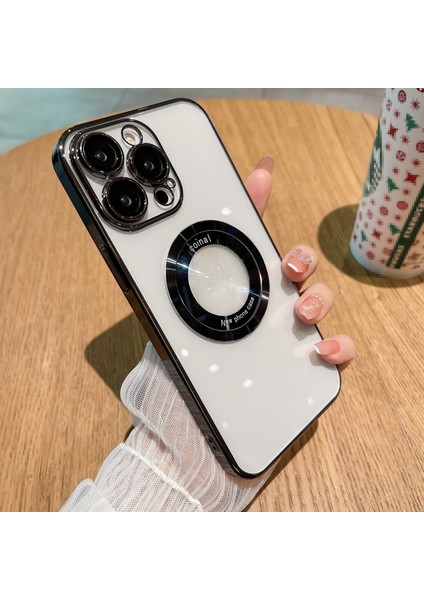 Iphone 12 Pro Max Telefon Kılıfı Için Manyetik Kılıf Sabit Pc Elektrografa Telefon Kapağı Büyüteç Logosu Görüntüle Tasarım-Black (Yurt Dışından)