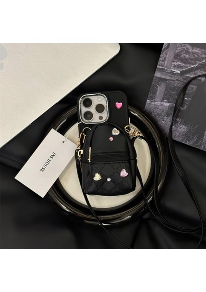 Iphone 12 Pro Max Pu Mini Deri Mini Okul Çantası Tpu Telefon Kılıfı Omuz Kayışı Black ile Anti-Drop Kapağı (Yurt Dışından)