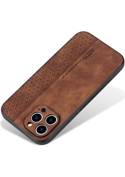 Iphone 12 Pro Için Anti-Çizgi Pu Deri+Tpu Telefon Kapağı Baskılı Desen Cep Telefonu Case-Brown (Yurt Dışından)