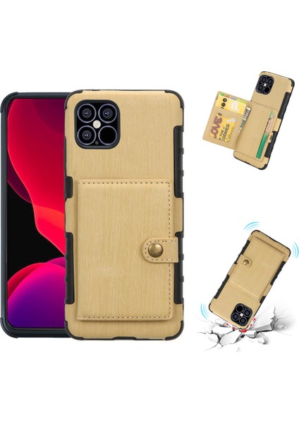Shouhushen Pu Deri Kaplamalı Pc Tpu Iphone 12 Pro/iphone 12 Için Fırçalı Kapak - Altın (Yurt Dışından)