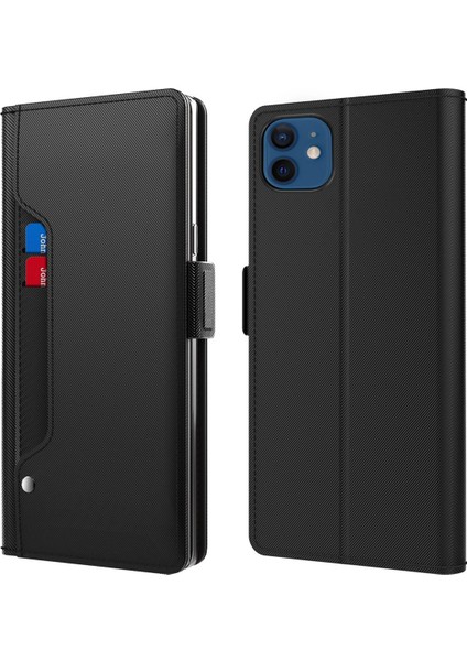 Iphone 12/12 Pro Telefon Kılıfı Şok Geçirmez Telefon Kılıf Makyaj Aynası Manyetik Kapatma Telefon Flip Deri Kapak Kart Yuvaları Black (Yurt Dışından)