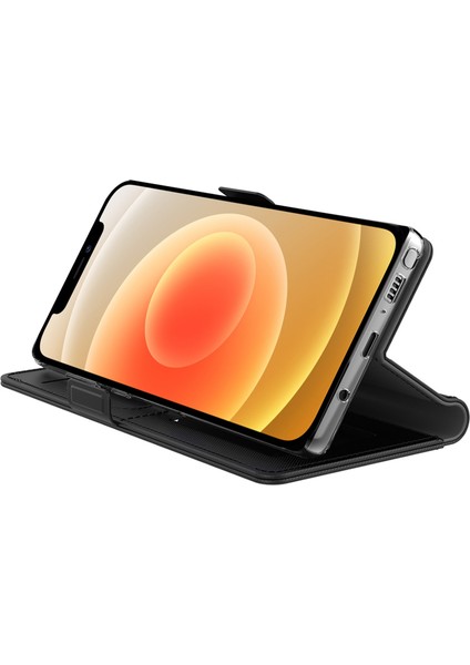 Iphone 12/12 Pro Telefon Kılıfı Şok Geçirmez Telefon Kılıf Makyaj Aynası Manyetik Kapatma Telefon Flip Deri Kapak Kart Yuvaları Black (Yurt Dışından) modelleri