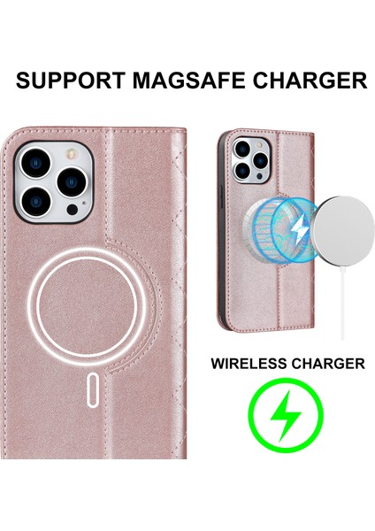 Iphone 12/12 Pro Telefon Kılıfı Manyetik Telefon Kılıfı Pu Deri Kart Tutucu Stand Kapağı Magsafe-Rose Gold ile Uyumlu (Yurt Dışından)