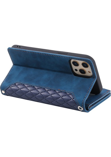Iphone 12/12 Pro Telefon Kılıfı Rhombus Doku Doku Strap Pu Deri Stand Cüzdan Kılıf Mavisi (Yurt Dışından) fırsatları