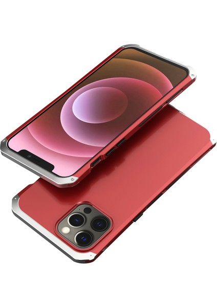 Iphone 12 Pro Max Telefon Kılıfı Için Sabit Pc Arka Metal Çerçeve Anti-Drop Hibrit Kapak-Kırmızı/gümüş (Yurt Dışından)