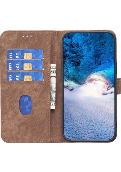 Iphone 12/12 Pro Magnicy Telekle Baskı Izgara Desen Standı Kapak Telefon Cüzdanı Case-Brown (Yurt Dışından)