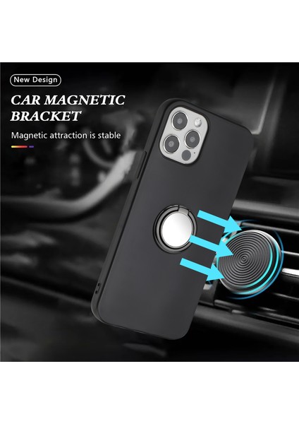Iphone 12/12 Pro Telefon Kılıfı Cep Telefonu Kabuk Tutucu Kickstand Matte Tpu Kapak Destek Arabası Mıknatıs Montaj Black (Yurt Dışından)