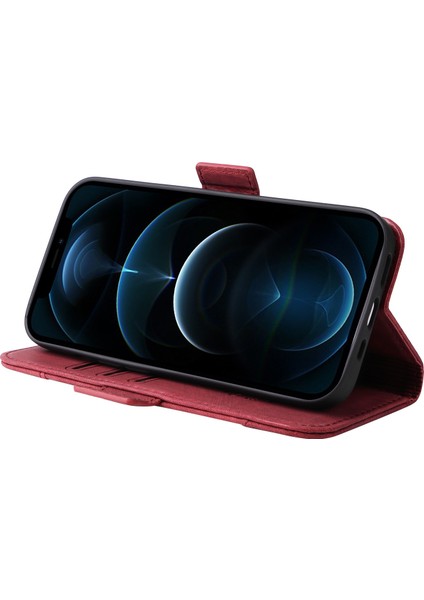 Iphone 12/12 Pro Telefon Kılıfı Için Baskılı Dikiş Hattı Pu Deri+Tpu Kılıf Cüzdan Stand Telefon Kapağı Strap-Red ile (Yurt Dışından)