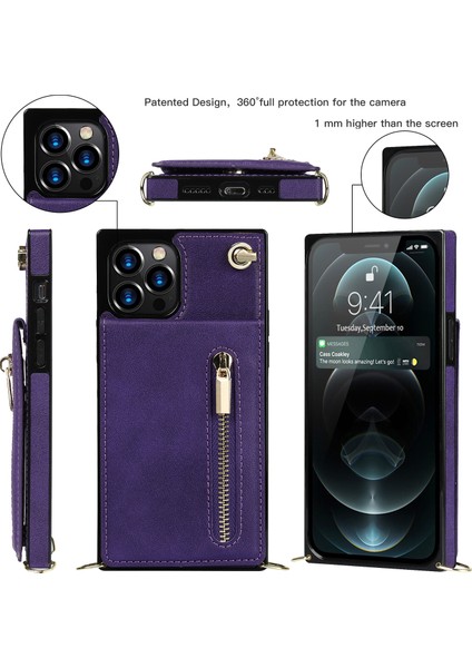 Iphone 12/12 Pro Telefon Kılıfı Şok Geçirmez Kickstand Tasarım Pu Deri Kaplamalı Tpu Hibrid Kılıflı Telefon Kabuğu Landard -Purple (Yurt Dışından)