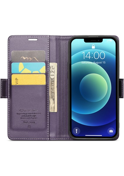 Iphone 12/12 Için Pro Litchi Doku Cüzdan Stand Telefon Kılıfı Rfıd Engelleme Deri Kapak-Mor (Yurt Dışından) fiyatları