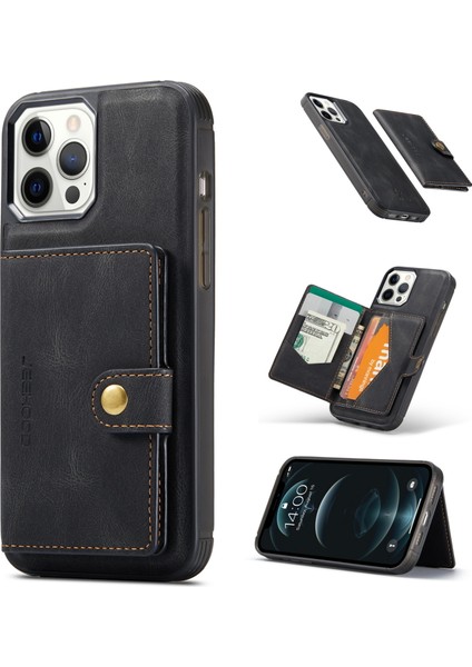 Iphone 12 Pro Max Için Söndürülebilir Manyetik Cüzdan Deri Skin Tpu Kılıfı - Siyah (Yurt Dışından)