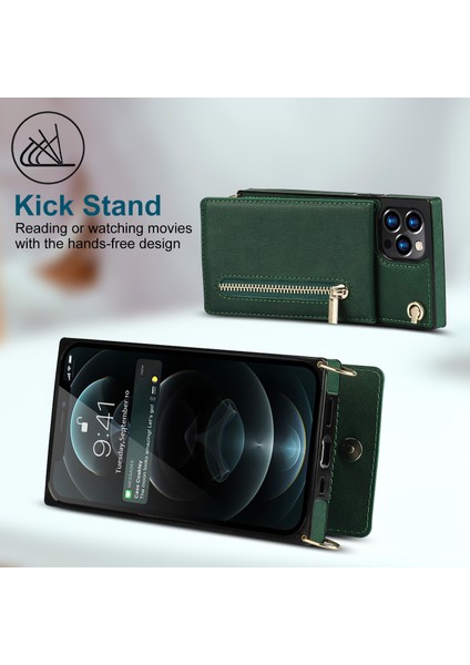 Iphone 12/12 Pro Telefon Kılıfı Şok Geçirmez Kickstand Tasarım Pu Deri Kaplamalı Tpu Hibrid Kılıflı Telefon Kabuğu Landard -Yeşil (Yurt Dışından) modelleri