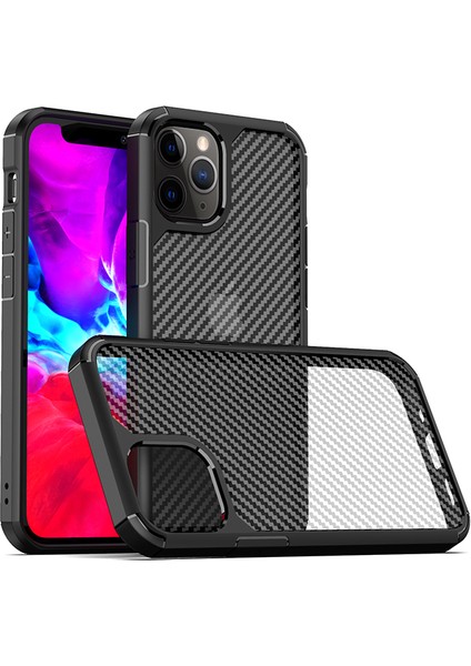 Iphone 12 Pro/12 Için Pioneer Serisi Yarı Transparent Mat Karbon Fiber Pc + Tpu Combo Kılıfı - Siyah (Yurt Dışından)