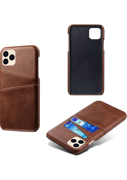 Iphone 12/12 Pro Telefon Kılıfı Pu Deri Kaplamalı Plastik Kılıf Çift Kart Yuvaları Tasarım Ultra Ince Koruyucu Kabuk-Kahverengi (Yurt Dışından) fiyatları