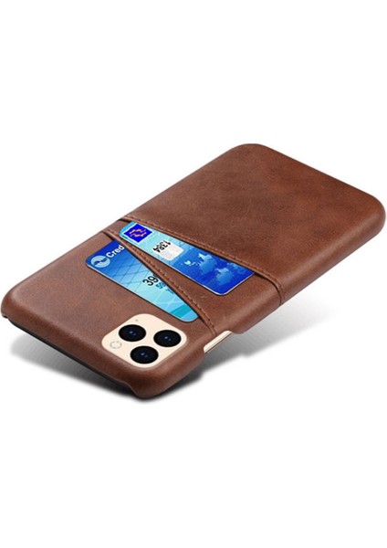 Iphone 12/12 Pro Telefon Kılıfı Pu Deri Kaplamalı Plastik Kılıf Çift Kart Yuvaları Tasarım Ultra Ince Koruyucu Kabuk-Kahverengi (Yurt Dışından) fırsatları