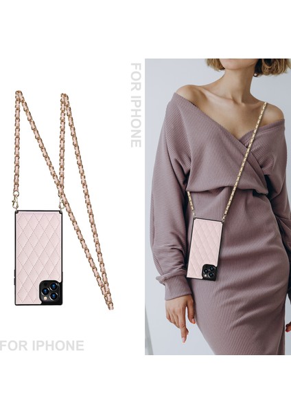 Iphone 12 Pro Max - Pink Için Zincir Kordon Dikişli Eşkenar Dörtgen Şok Geçirmez Koruyucu Telefon Kasası (Yurt Dışından) fiyatları