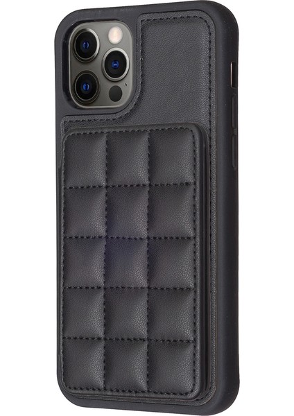 Iphone 12/12 Pro Card Tutucu Kickstand Telefon Kasası Pu Derılı Kaplamalı Tpu Kapak Black (Yurt Dışından)