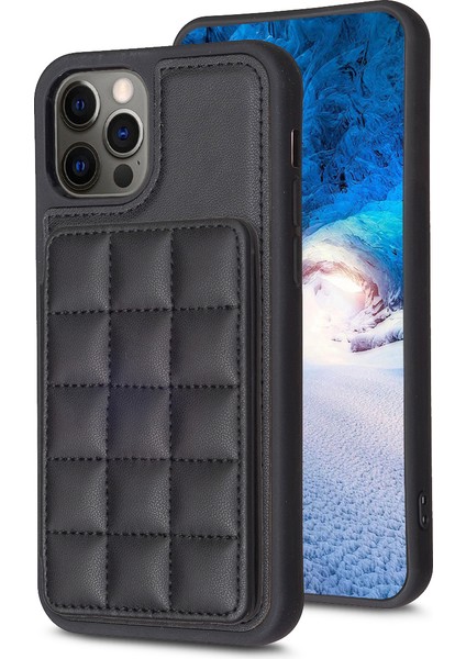 Iphone 12/12 Pro Card Tutucu Kickstand Telefon Kasası Pu Derılı Kaplamalı Tpu Kapak Black (Yurt Dışından)