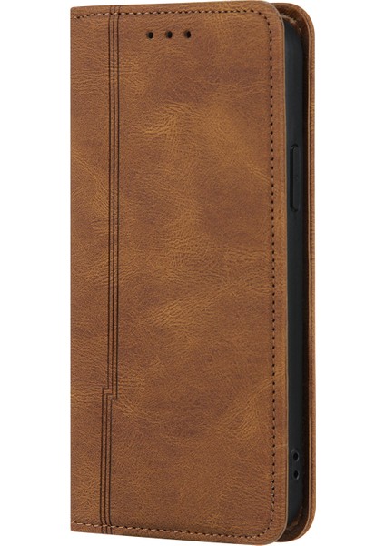 Cilt Touch Manyetik Otomatik Absorbed Hatlar Iphone 12 /12 Pro-Brown Için Cüzdan Deri Telefon Kılıfı (Yurt Dışından)