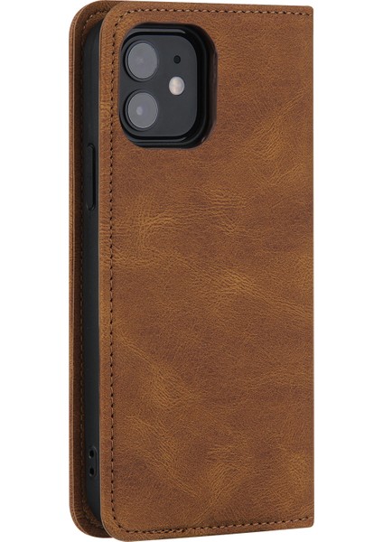 Cilt Touch Manyetik Otomatik Absorbed Hatlar Iphone 12 /12 Pro-Brown Için Cüzdan Deri Telefon Kılıfı (Yurt Dışından)
