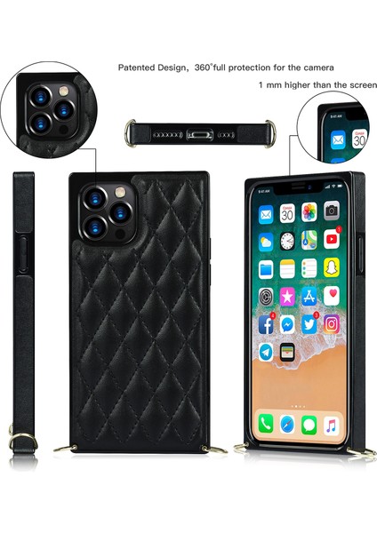 Iphone 12 Pro Max - Black Için Zincir Kordon Dikişli Eşkenar Dörtgen Şok Geçirmez Koruyucu Telefon Kasası (Yurt Dışından)
