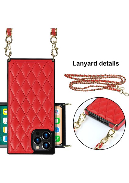 Iphone 12 Pro Max - Red Için Zincir Kordon Dikişli Eşkenar Dörtgen Şok Geçirmez Koruyucu Telefon Kasası - Kırmızı (Yurt Dışından) modelleri